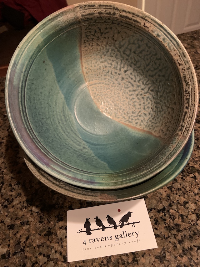 Set of handcrafted stoneware clay bowls from 4 Ravens Gallery