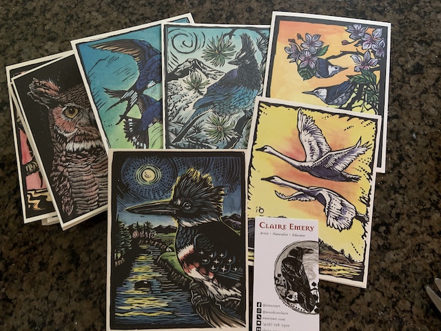 Set of block-printed bird notecards