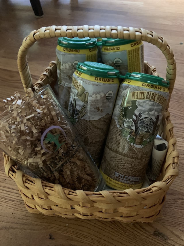 Gift basket with beer and pint glass