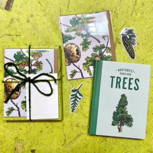 Gift pack with greeting card, stickers and Northwest Know-How: Trees book 